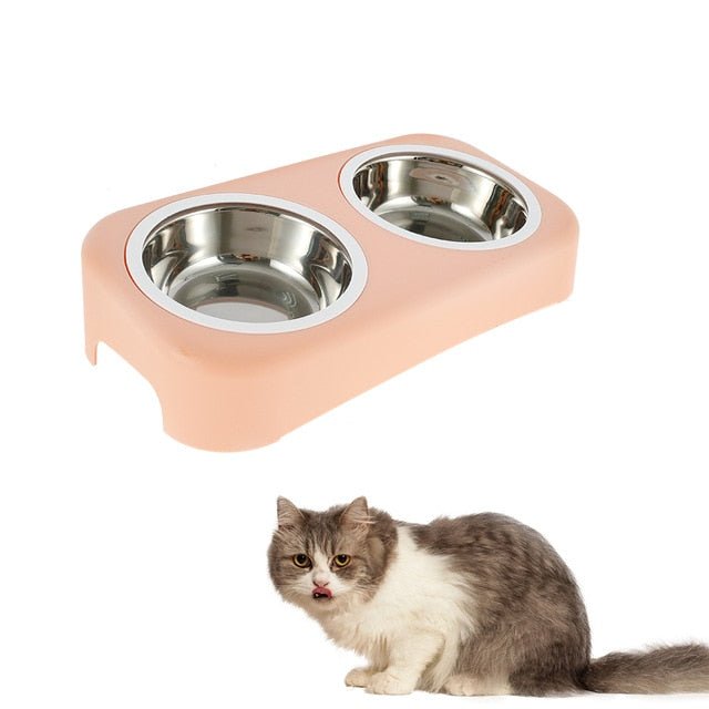 Cat Stainless Steel Bowls Pet Feeding Double Bowl Anti-skid Water Bowl Food Dish Dog Cats Feeder Round Bowl Pets Supplies-3