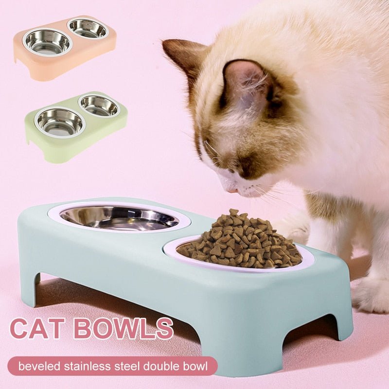Cat Stainless Steel Bowls Pet Feeding Double Bowl Anti-skid Water Bowl Food Dish Dog Cats Feeder Round Bowl Pets Supplies-0