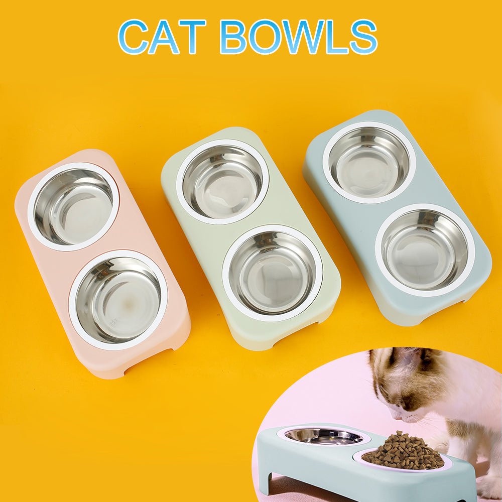 Cat Stainless Steel Bowls Pet Feeding Double Bowl Anti-skid Water Bowl Food Dish Dog Cats Feeder Round Bowl Pets Supplies-1