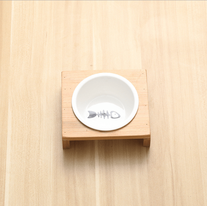 Stylish Bamboo And Ceramic Cat Dog Feeder Bowls-2
